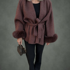 Paulette cozy wrap coat in terracotta