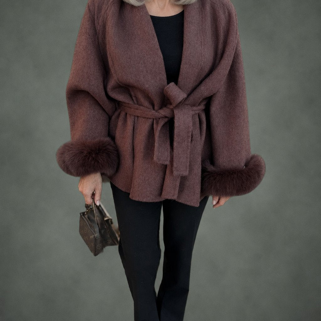 Paulette cozy wrap coat in terracotta