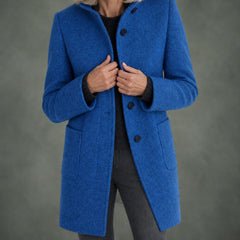 Clotilde stand collar midi coat in blue