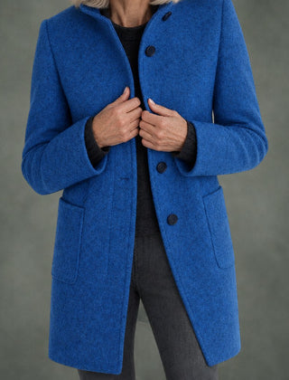 Clotilde stand collar midi coat in blue