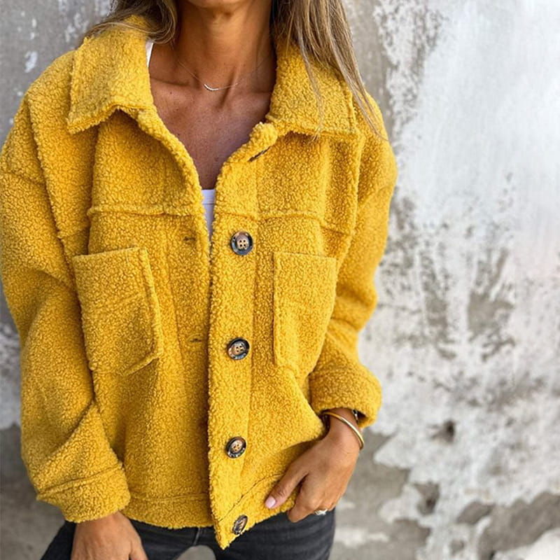 Soft Faux Fur Button Jacket - Yellow