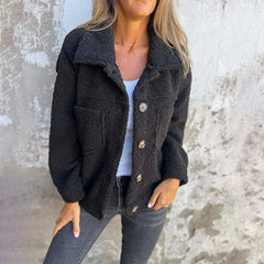 Soft Faux Fur Button Jacket - Black