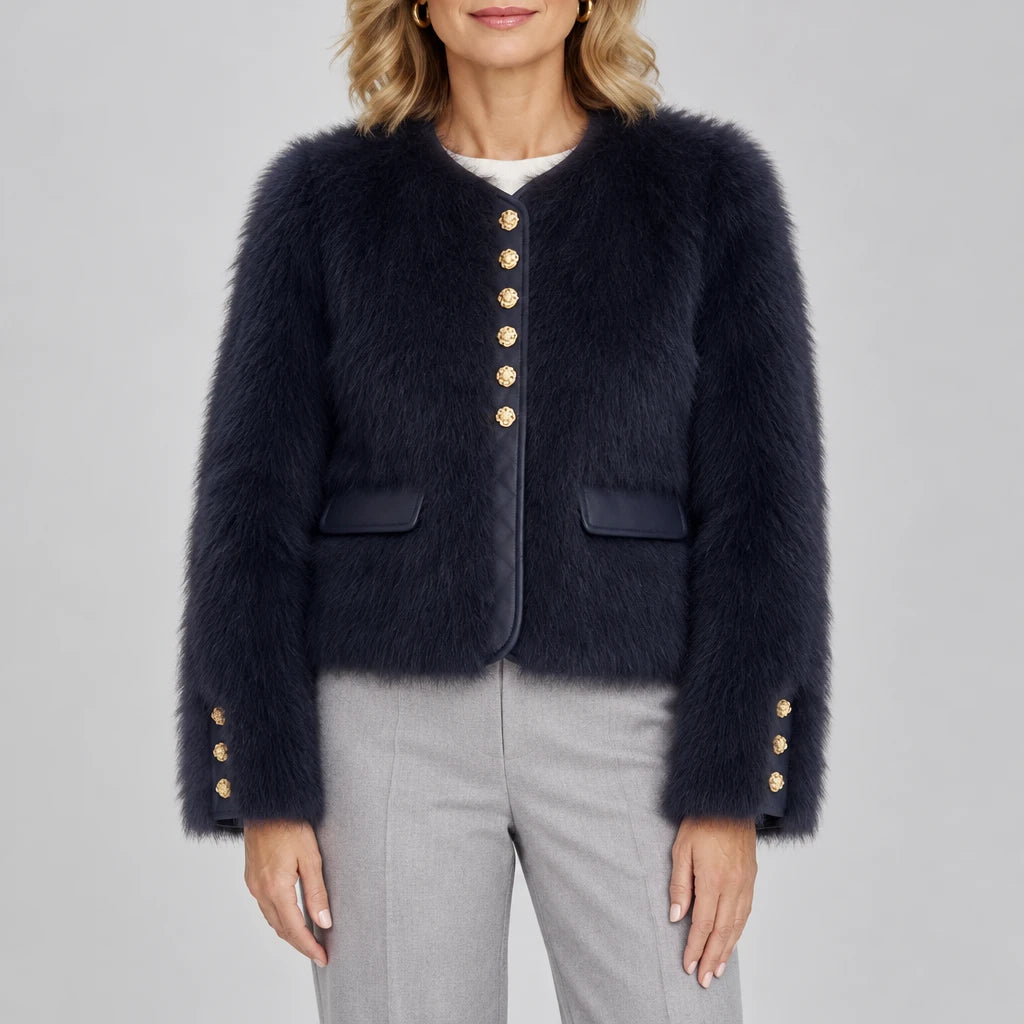 Solene | Elegant Cropped Jacket - Navy