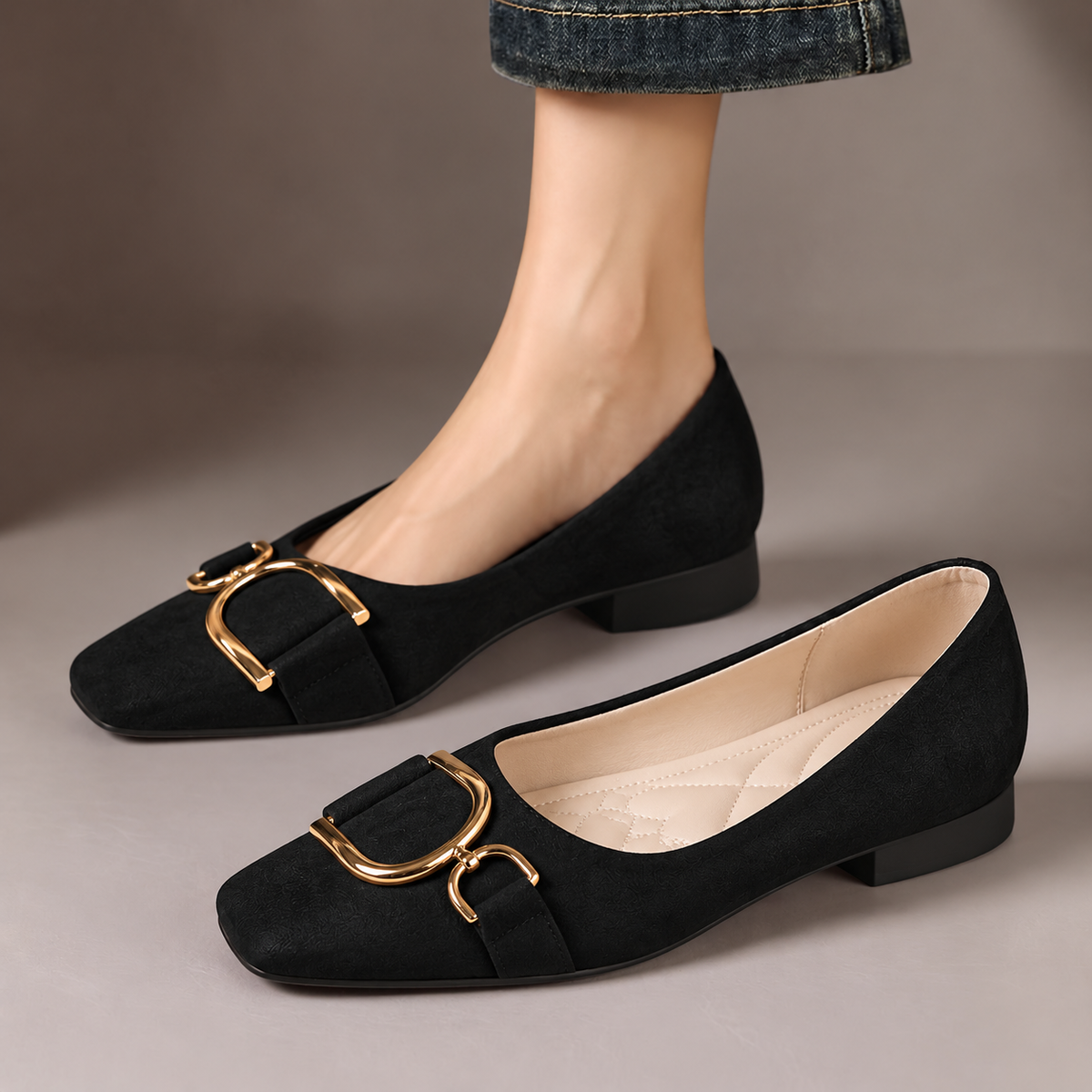 Irina | Square-Toe Buckle Ballet Flats