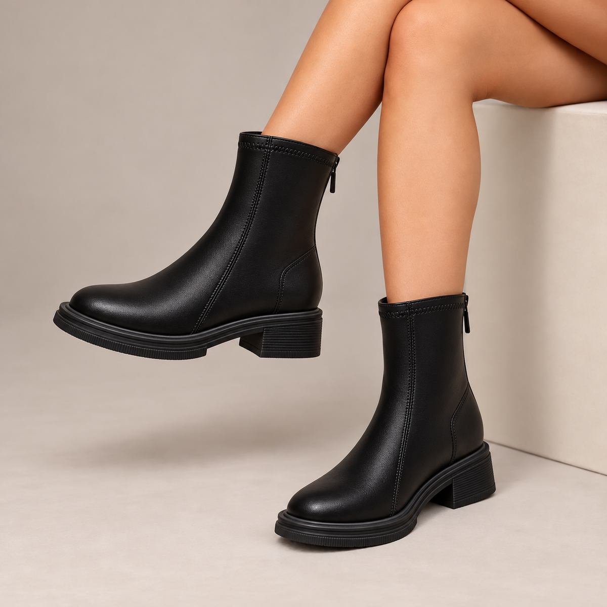 Isadora | Back-Zip Block Heel Ankle Boots