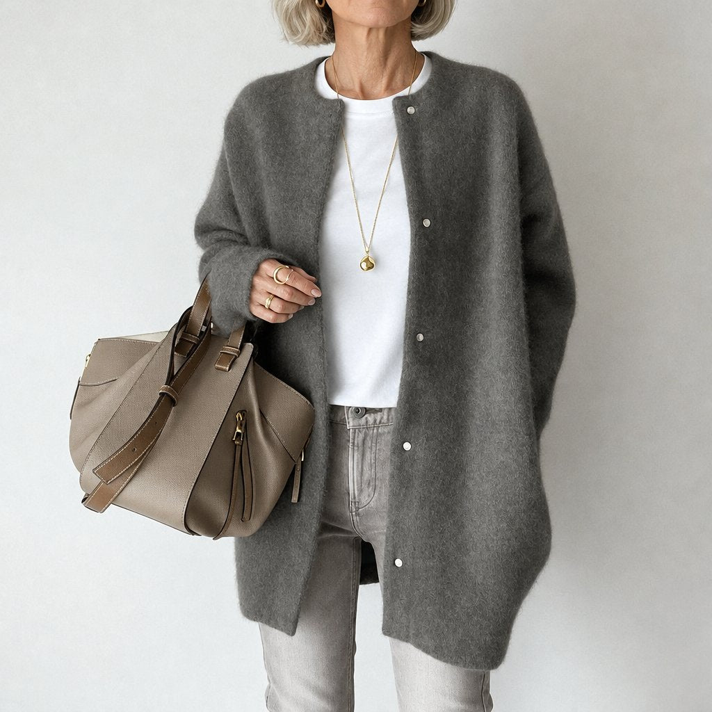 Rosalind relaxed collarless coat in gray