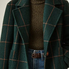Cecile | Elegant Long Plaid Coat