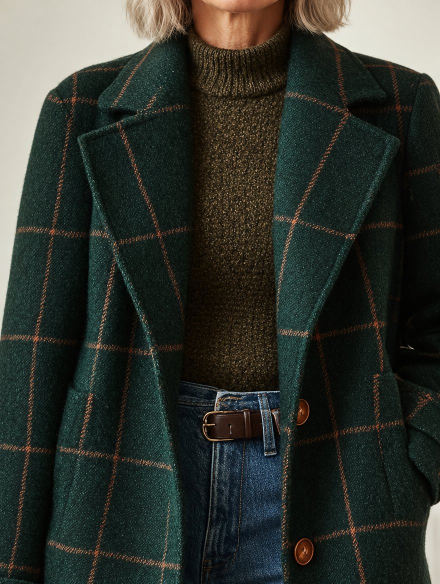 Cecile | Elegant Long Plaid Coat