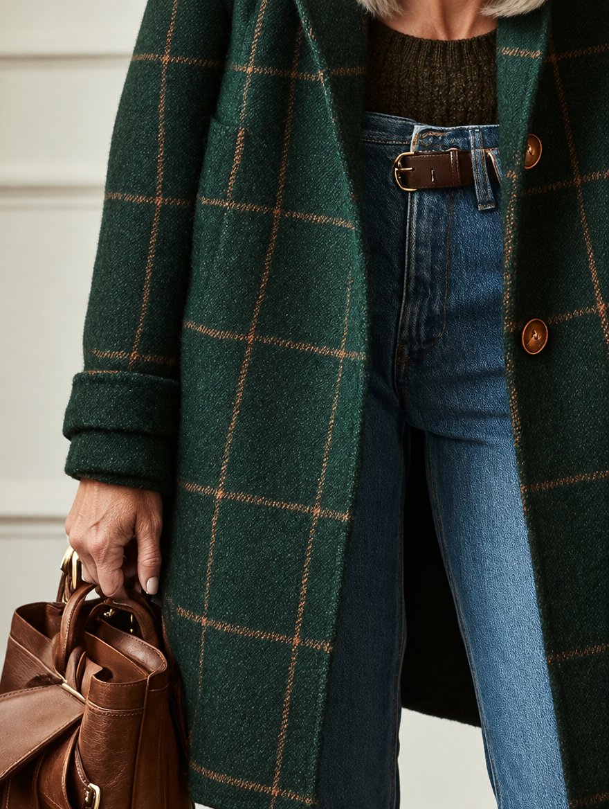 Cecile | Elegant Long Plaid Coat