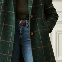 Cecile | Elegant Long Plaid Coat