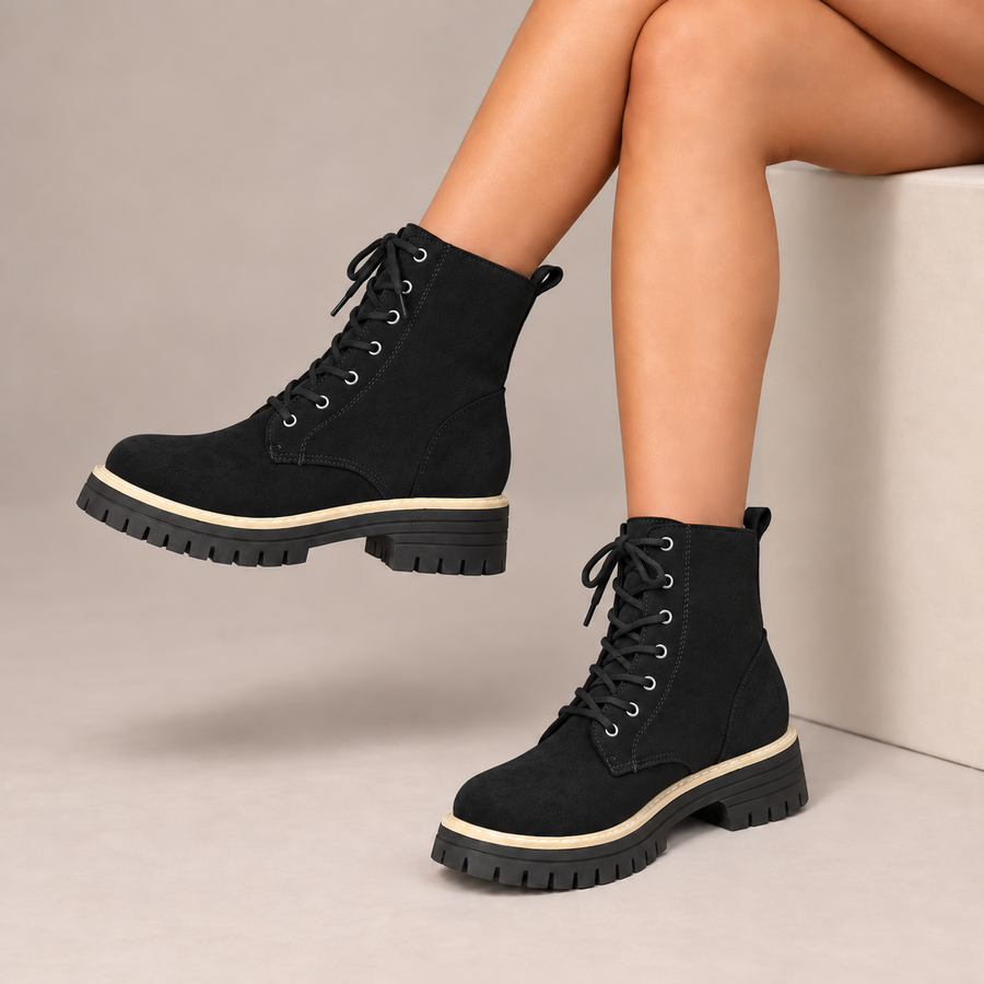 Juniper | Lace-Up Platform Boots in Black