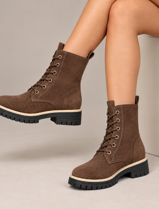 Juniper | Lace-Up Platform Boots in Brown