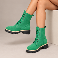 Juniper | Lace-Up Platform Boots in Emerald