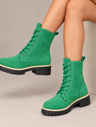 Juniper | Lace-Up Platform Boots in Emerald