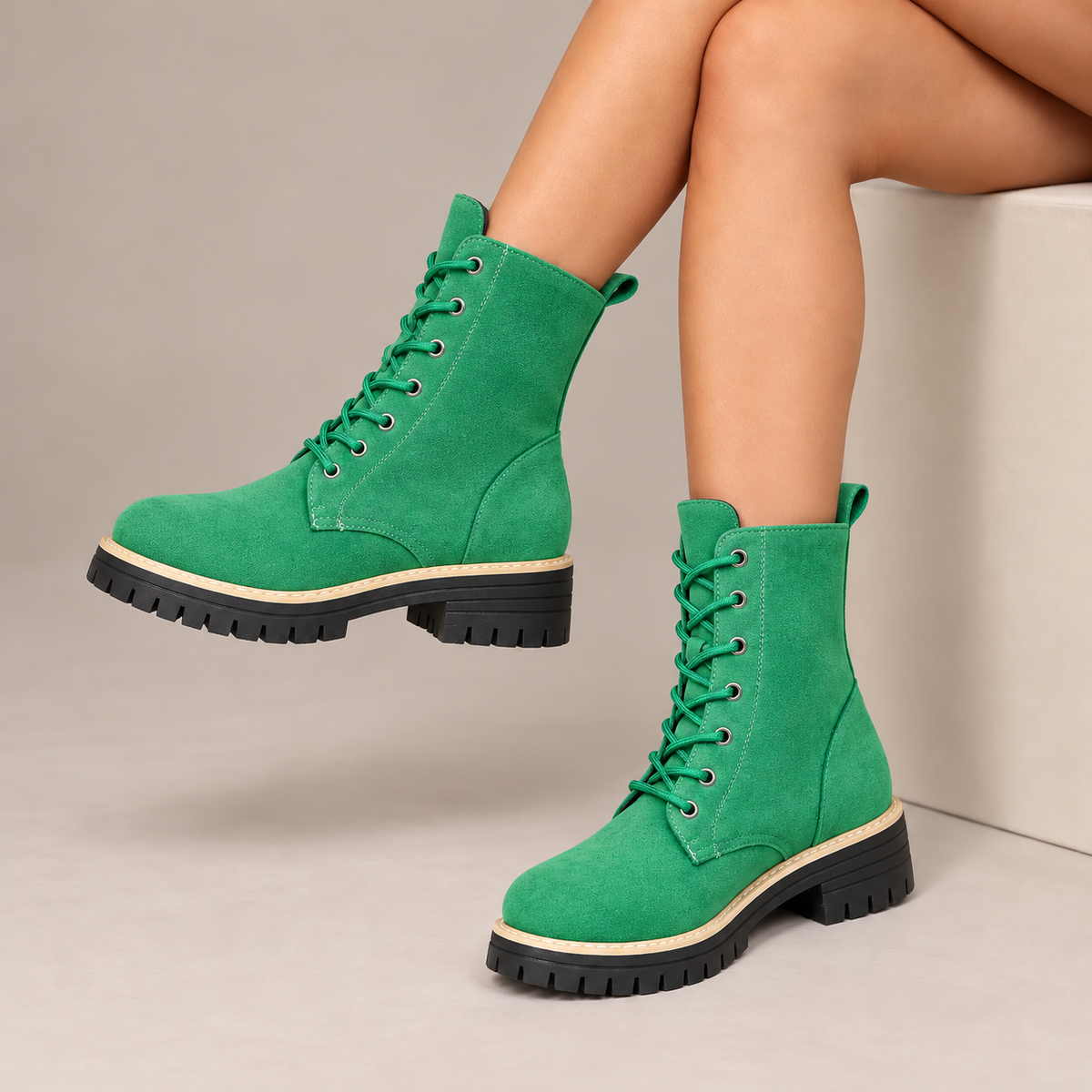 Juniper | Lace-Up Platform Boots in Emerald