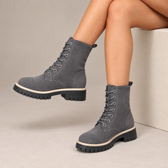 Juniper | Lace-Up Platform Boots in Gray
