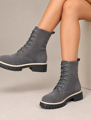 Juniper | Lace-Up Platform Boots in Gray