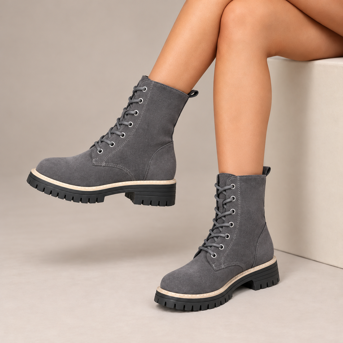 Juniper | Lace-Up Platform Boots in Gray