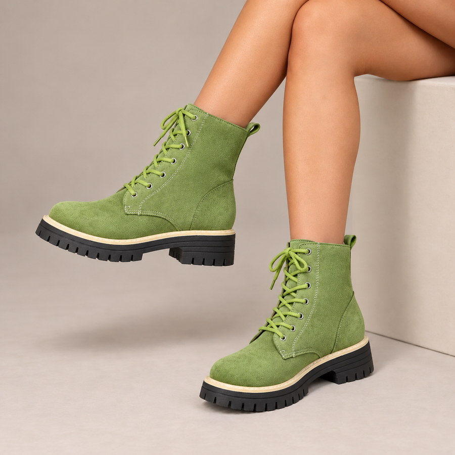 Juniper | Lace-Up Platform Boots in Moss Green