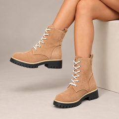 Juniper | Lace-Up Platform Boots in Sand