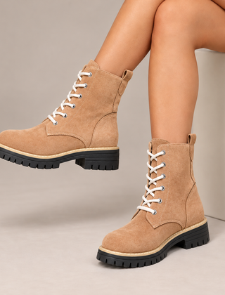 Juniper | Lace-Up Platform Boots in Sand