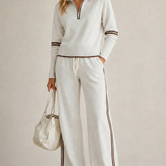 Kate half-zip sweater and wide leg pants in white