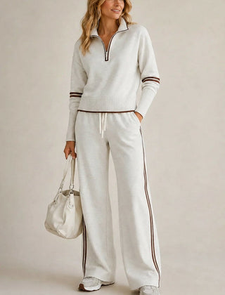 Kate half-zip sweater and wide leg pants in white