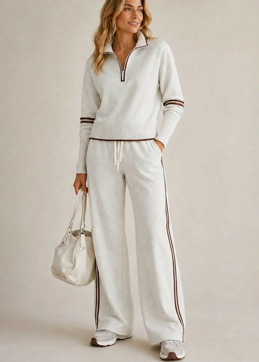 Kate half-zip sweater and wide leg pants in white