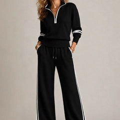 Kate half-zip sweater and wide leg pants in black