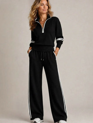 Kate half-zip sweater and wide leg pants in black