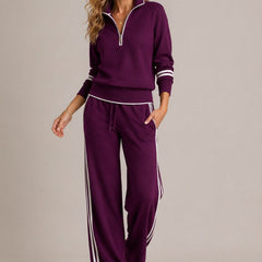 Kate half-zip sweater and wide leg pants in purple
