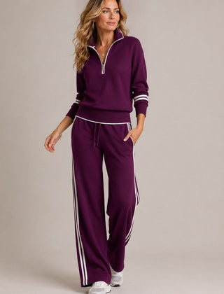 Kate half-zip sweater and wide leg pants in purple