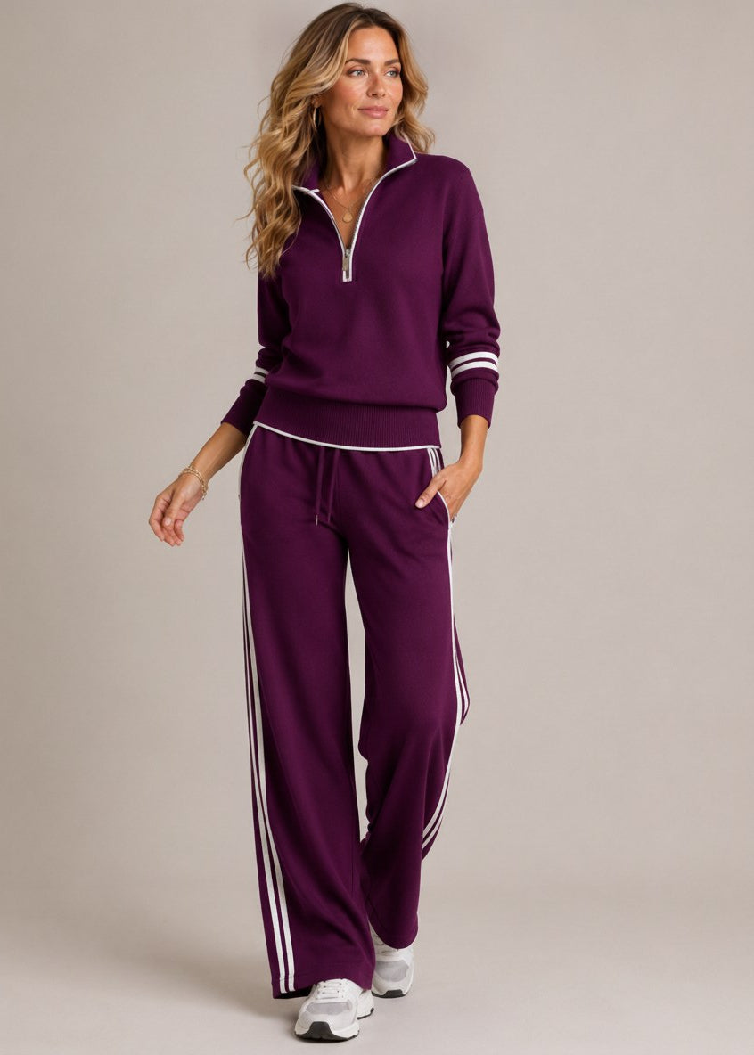 Kate half-zip sweater and wide leg pants in purple