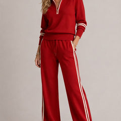 Kate half-zip sweater and wide leg pants in red