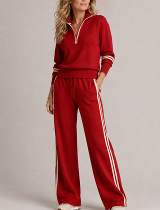 Kate half-zip sweater and wide leg pants in red
