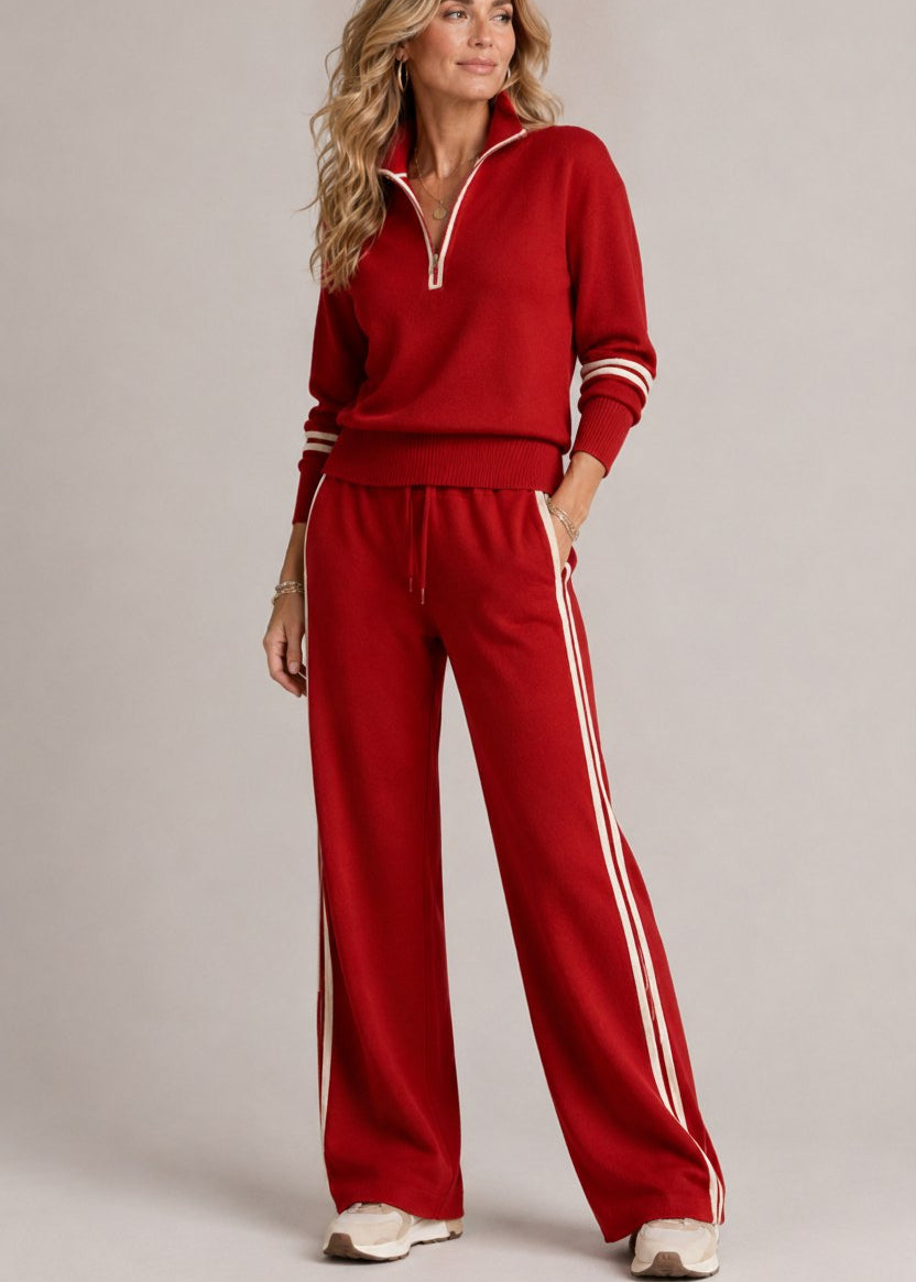 Kate half-zip sweater and wide leg pants in red