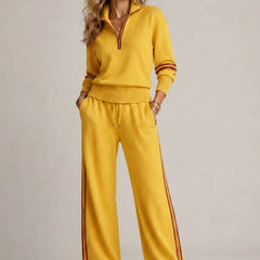 Kate half-zip sweater and wide leg pants in yellow
