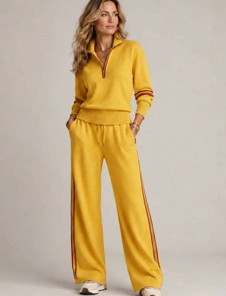 Kate half-zip sweater and wide leg pants in yellow