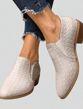 Juliana woven block heel ankle boots - Beige