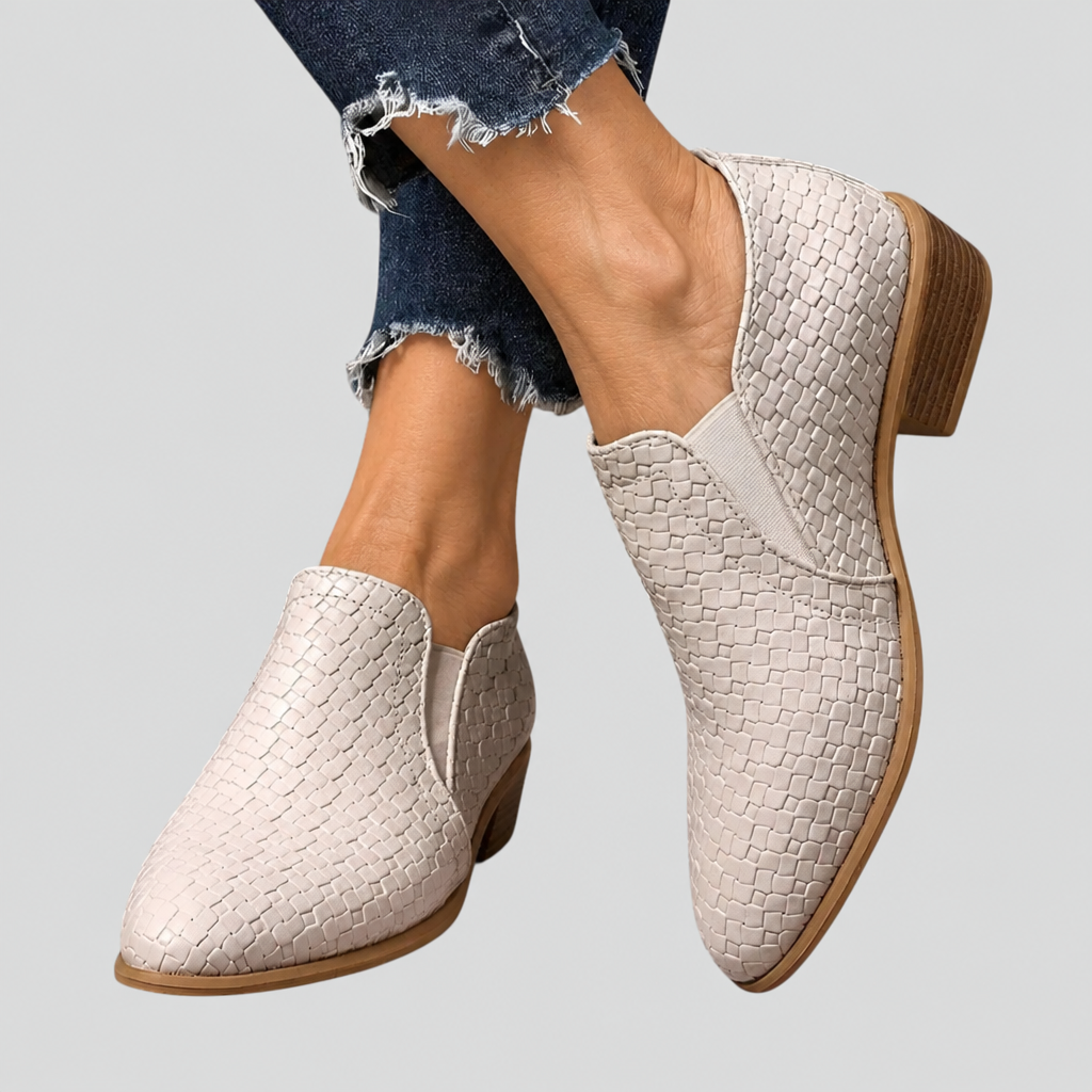Juliana woven block heel ankle boots - Beige