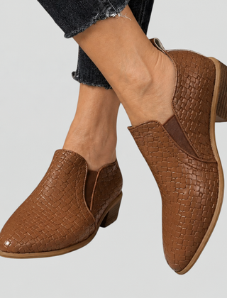 Juliana woven block heel ankle boots - Dark Brown