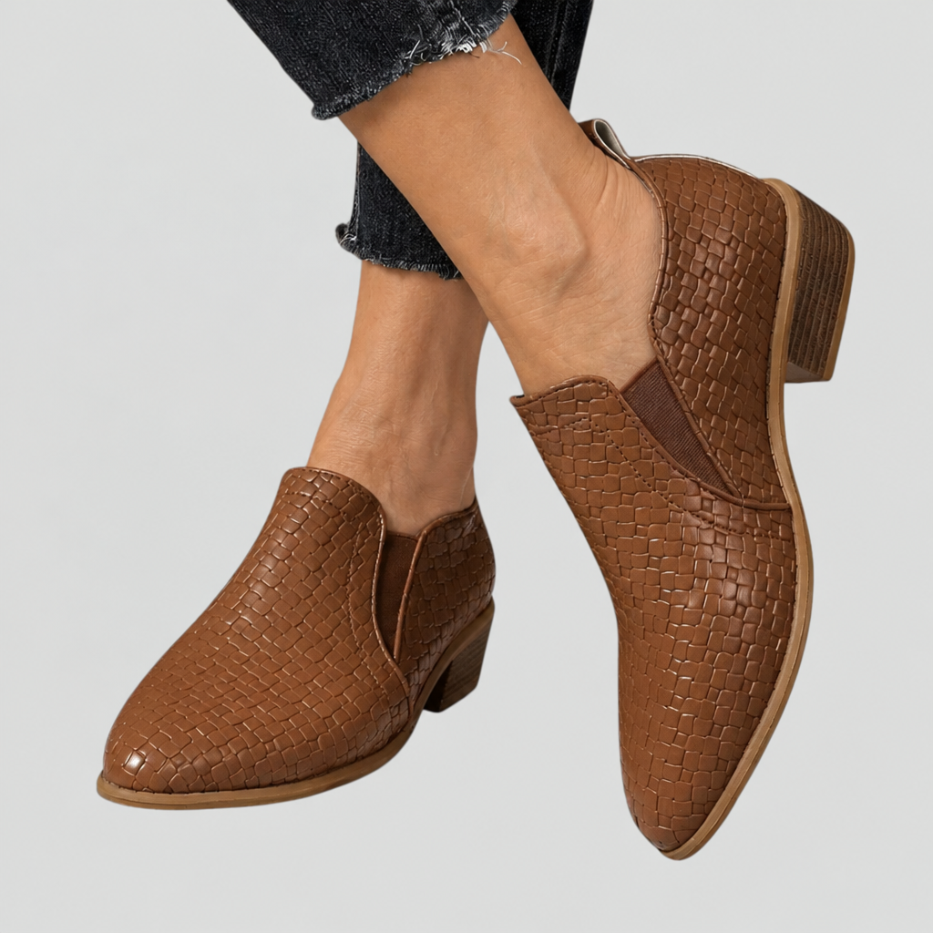 Juliana woven block heel ankle boots - Dark Brown