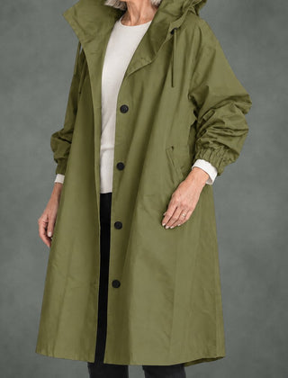 Apolline hooded long trench in forest green