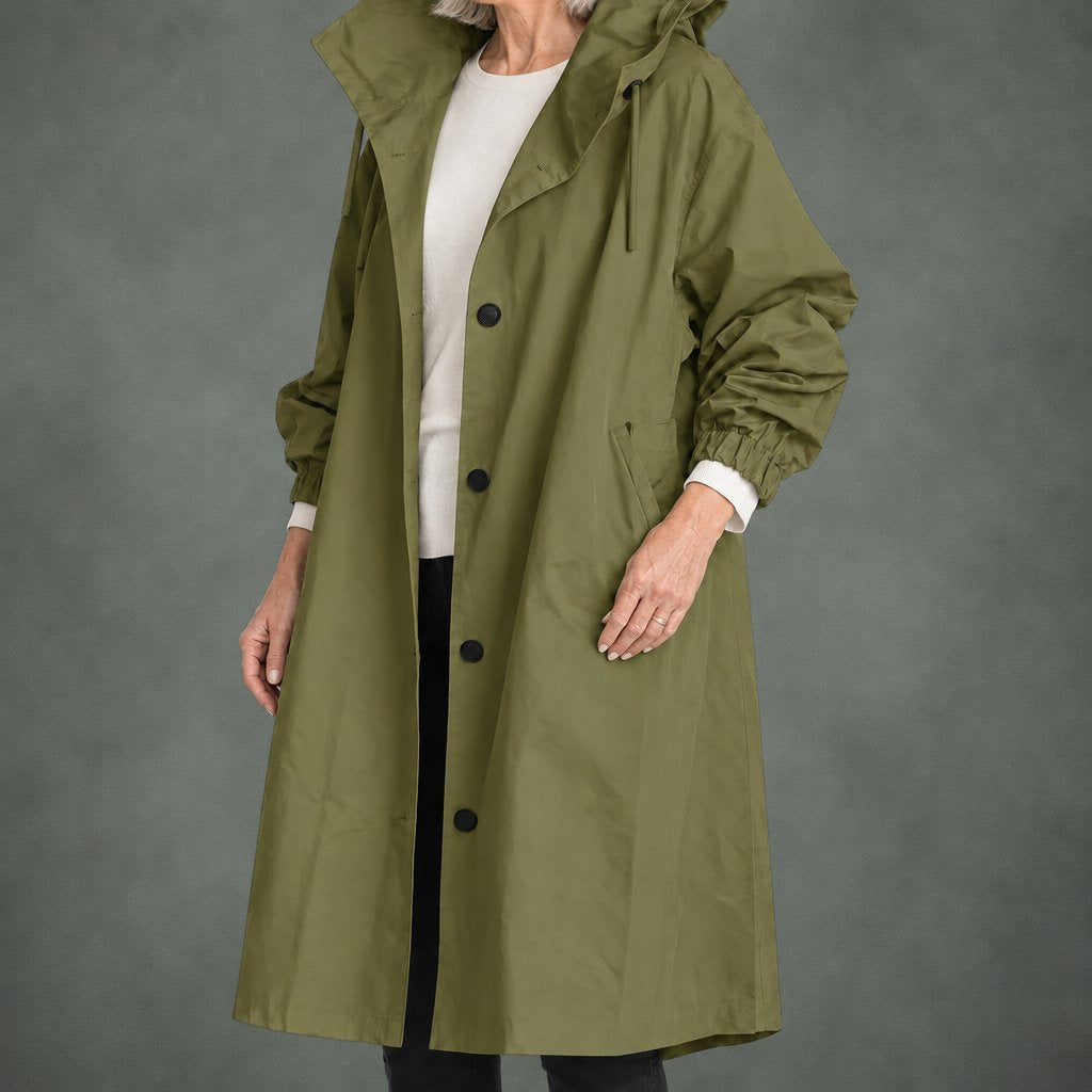 Apolline hooded long trench in forest green