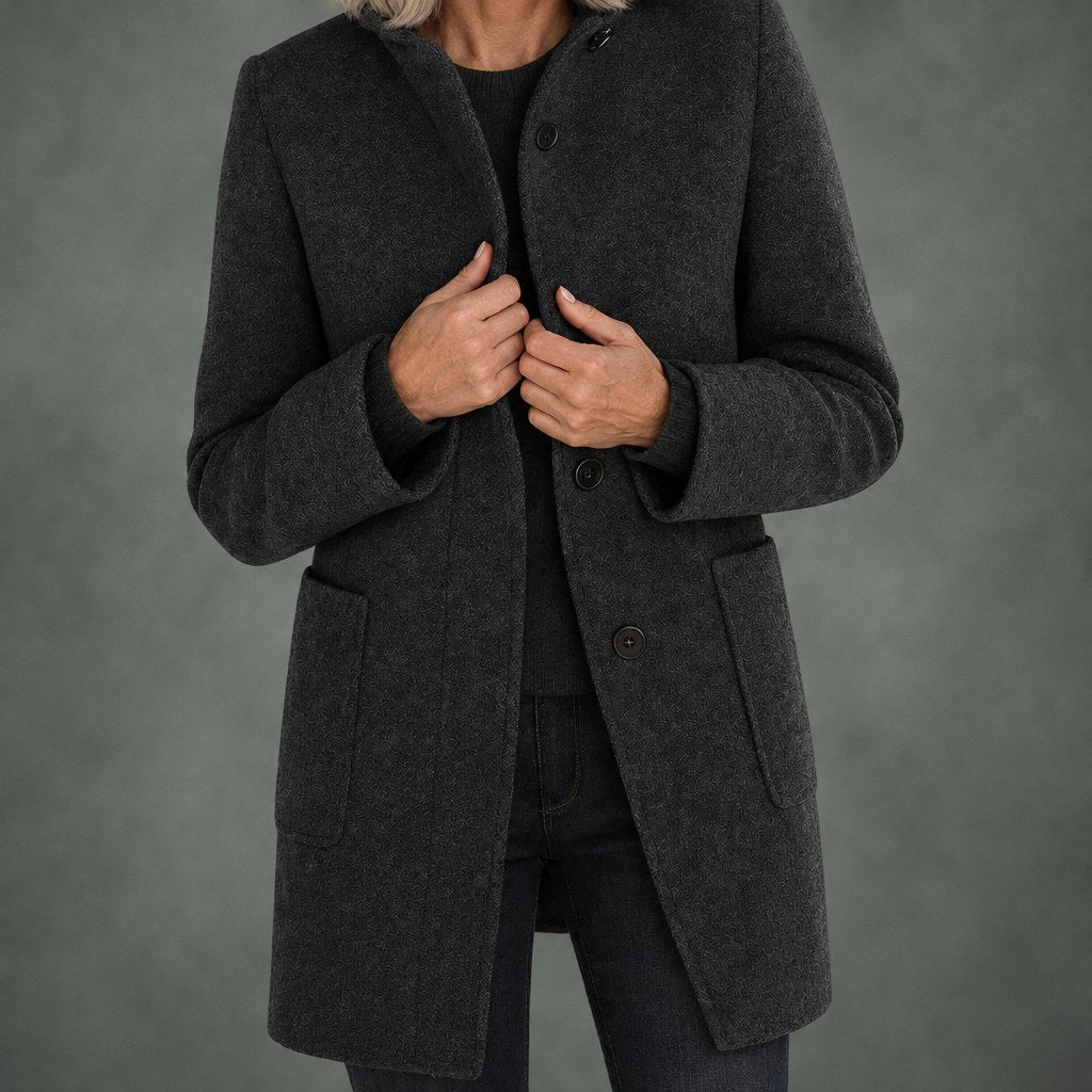 Clotilde stand collar midi coat in black