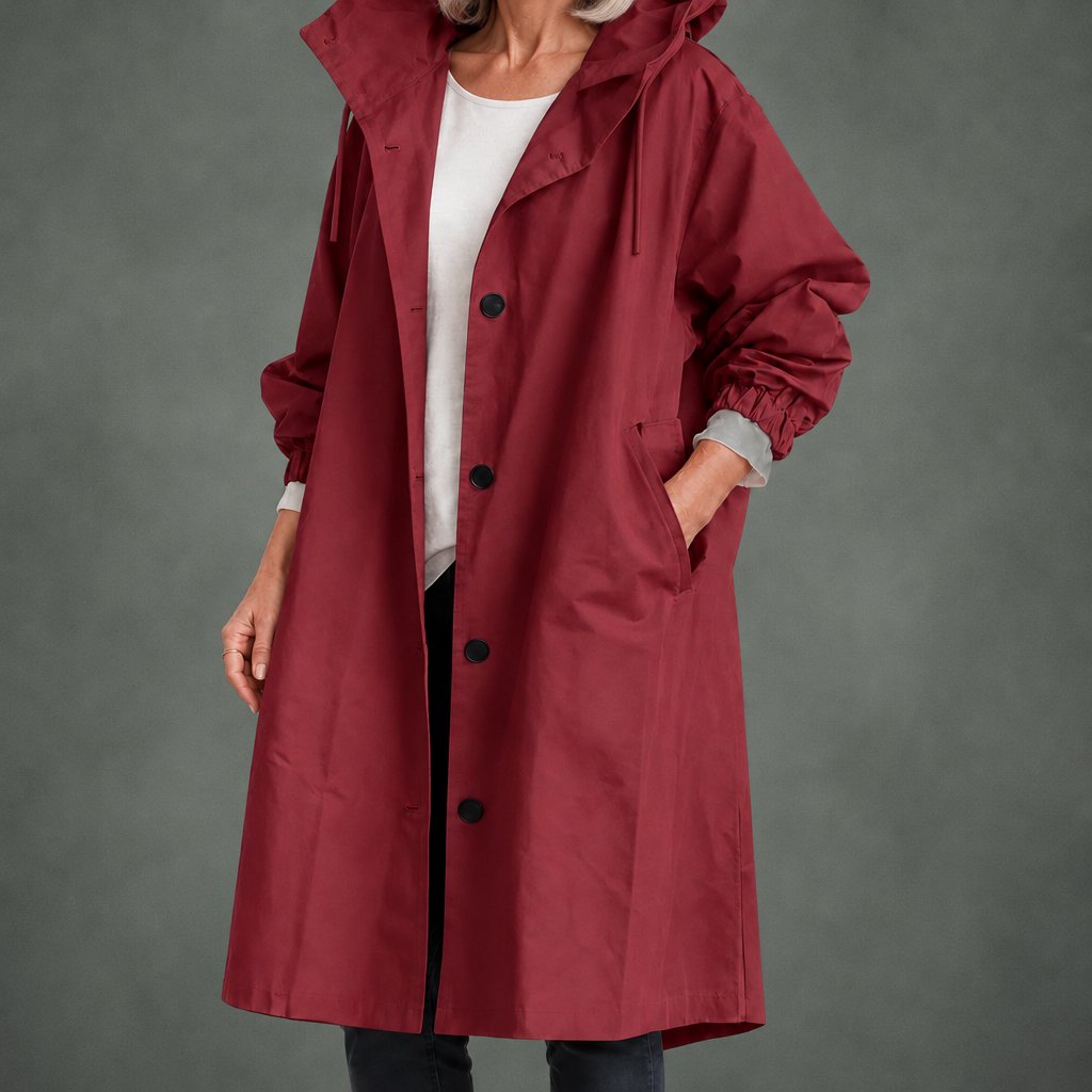Apolline hooded long trench in wine