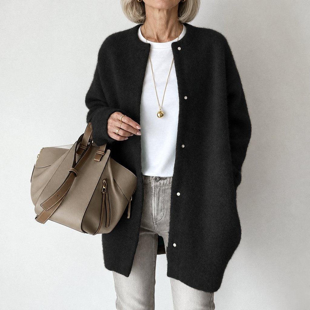 Rosalind relaxed collarless coat in black