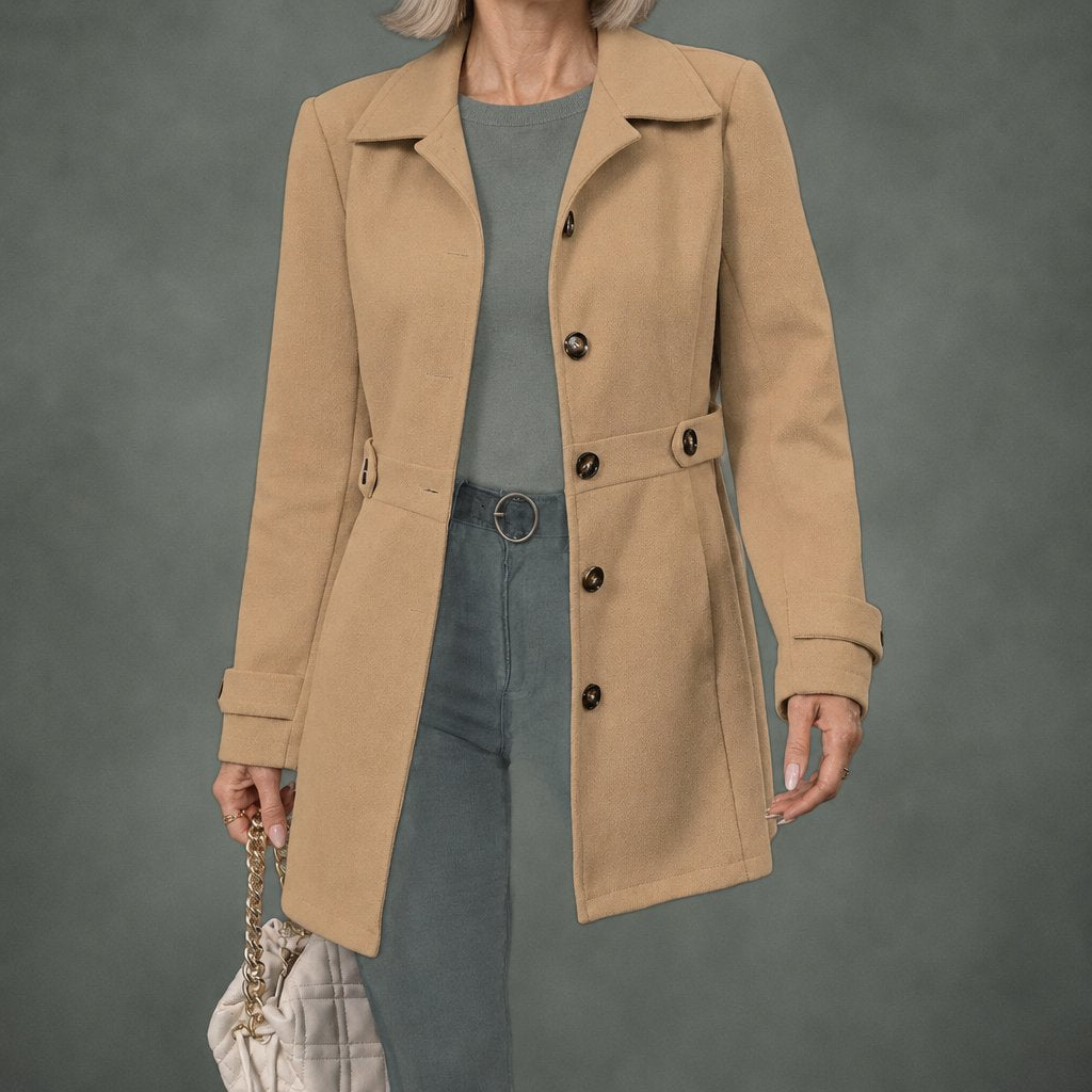 Bernadette belted elegant coat in khaki