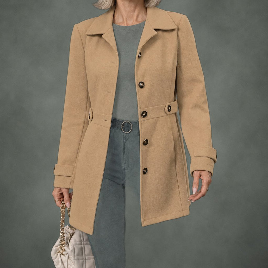 Bernadette belted elegant coat in khaki