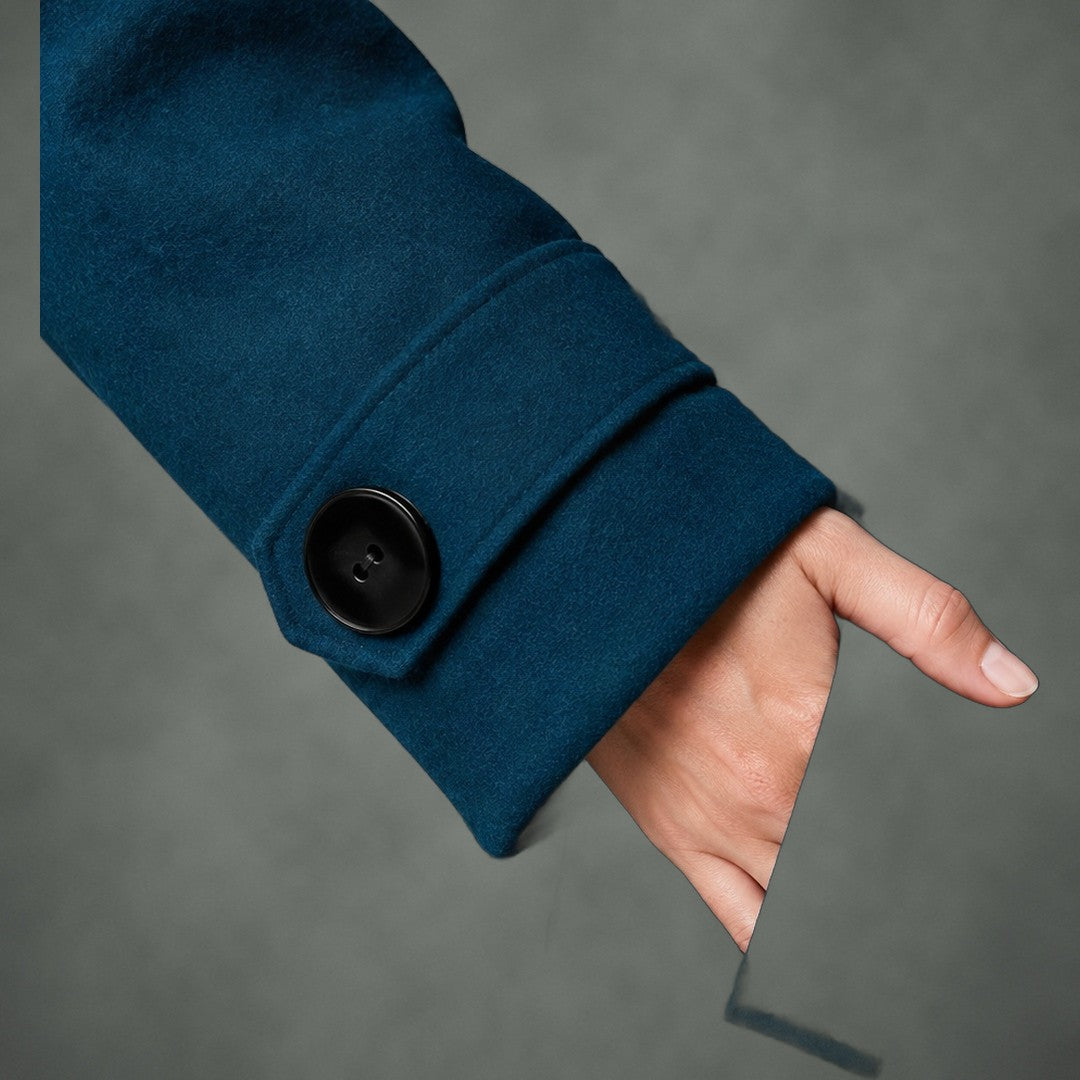 Ginette hooded swing coat, detail